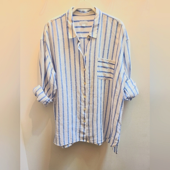 J. Jill Tops - J.Jill 100% Linen Striped Oversized Buttonup - Size L